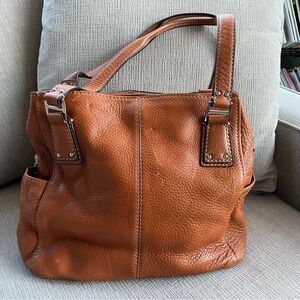 Gorgeous Fossil Pebbled Leather Satchel Shoulder Bag in a Rich Cognac Color